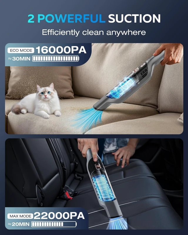 Alt view image 2 of 7 - Zefiro Handheld Vacuum Cordless 25000PA Portable