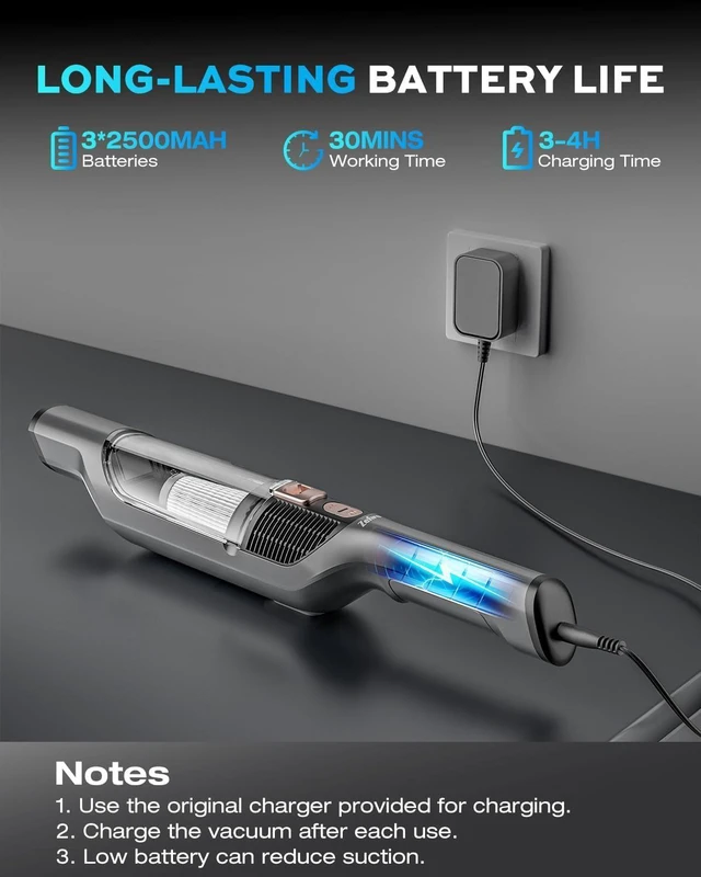 Alt view image 4 of 7 - Zefiro Handheld Vacuum Cordless 25000PA Portable