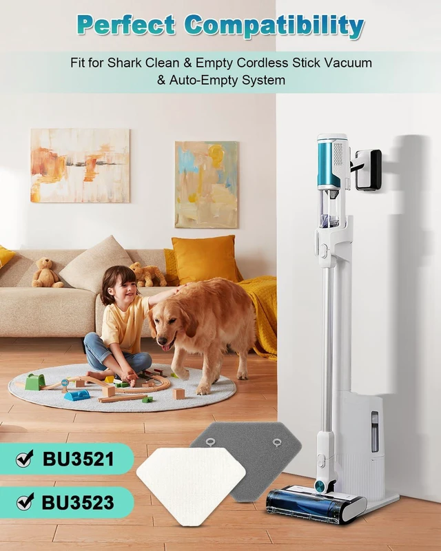 Alt view image 2 of 7 - 6 Pack BU3523 BU3120 Pre-Motor Foam Felt Filter Kits compatible with Shark BU3120 Clean Lightweight Cordless Cleaner, Shark BU3523 Clean Empty Cordless Stick Vacuum, Auto Empty System, XFBU3000