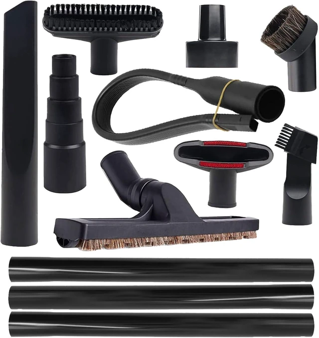 Main image of 12 Pcs Universal Vacuum Attachment Kit, Vacuum Hose Adapter, 1-1/4" Vacuum Cleaners Accessories with Horse Hair Brush Extension Wand Wheeled Floor Brush Flexible Crevice Tool