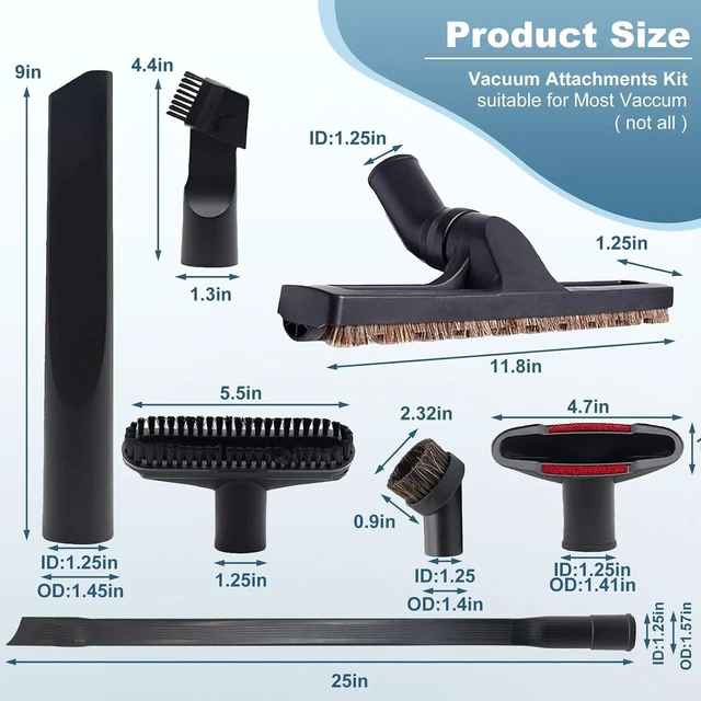Alt view image 3 of 7 - 12 Pcs Universal Vacuum Attachment Kit, Vacuum Hose Adapter, 1-1/4" Vacuum Cleaners Accessories with Horse Hair Brush Extension Wand Wheeled Floor Brush Flexible Crevice Tool