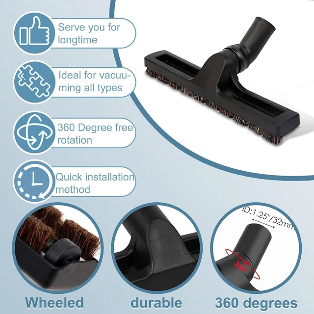 Alt view image 5 of 7 - 12 Pcs Universal Vacuum Attachment Kit, Vacuum Hose Adapter, 1-1/4" Vacuum Cleaners Accessories with Horse Hair Brush Extension Wand Wheeled Floor Brush Flexible Crevice Tool