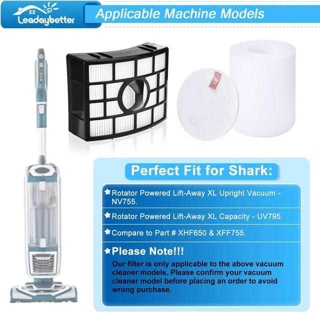 Alt view image 2 of 6 - Leadaybetter 2 HEPA + 4 Foam & Felt Filters for Shark Rotator Powered Lift-Away XL Capacity NV755, UV795 Vacuum Cleaner, Compare to Part # XFF750 & XHF650 Replacement