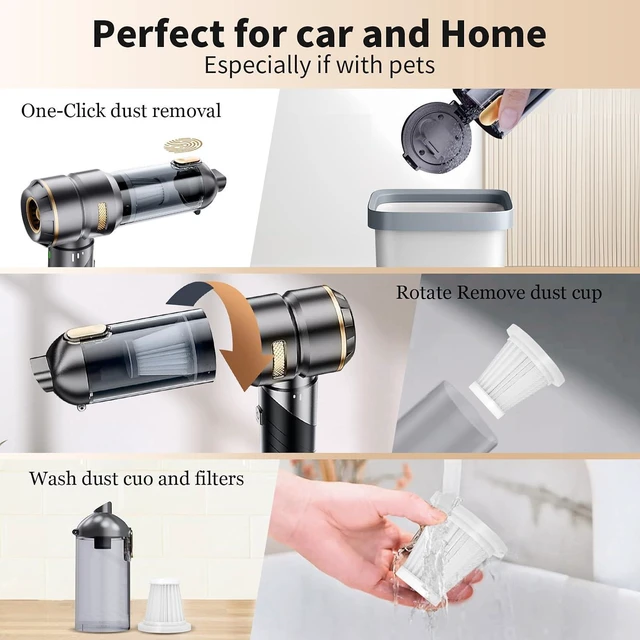 Alt view image 7 of 7 - Car Vacuum Portable Cordless 22000PA High Power Handheld Mini Vacuum Cleaner Rechargeable Foldable with Brushless Motor Air Blower Duster Pump for Car Home Office Pet (Gray)