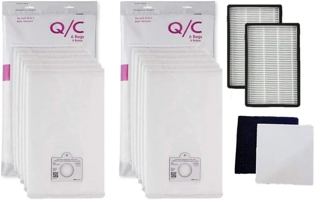 Main image of 12 Type Q/C HEPA Filtration Bags 20-53292, (2) CF1 81002 Motor Chamber Filter, (2) 53295 EF1 86889 HEPA Exhaust Filters. Compatible with Kenmore Progressive, Intuition Canister Vacuum Cleaners.