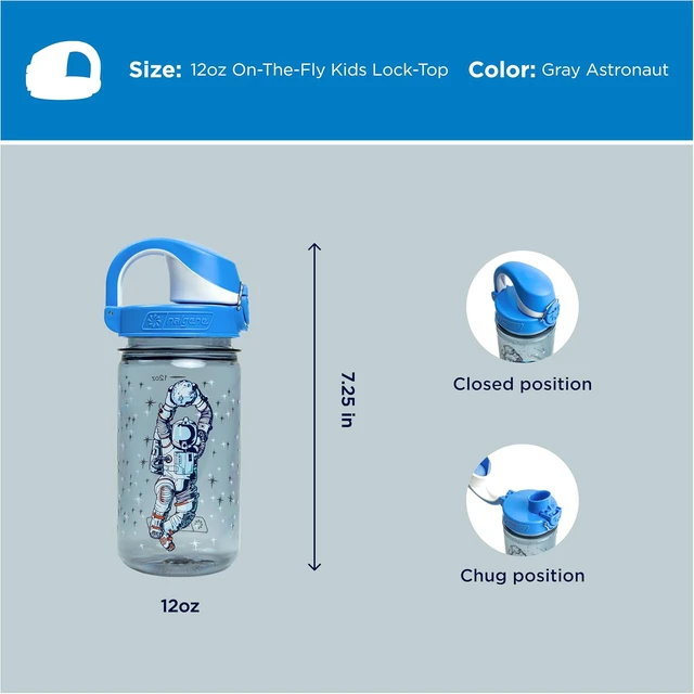 Alt view image 5 of 6 - Nalgene Kids' 12 oz On The Fly Lock-Top Water Bottle, Gray Astronaut