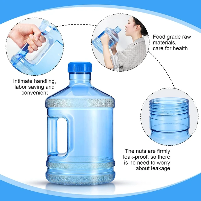 Alt view image 3 of 7 - Hoolerry 2 Pieces Water Bottle 1 Gallon Round Plastic Water Jug with Handle Reusable Leak Proof Bottle for Gym Sports Office Daily Cold Liquids Drinking Use, Blue