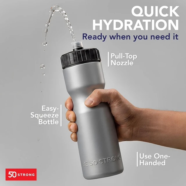 Alt view image 2 of 7 - 50 Strong | Bulk Water Bottles, 24-Pack, 22 oz, Sports Squeeze, Silver