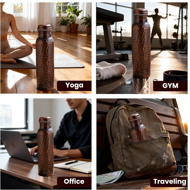 Alt view image 6 of 7 - Craft Trade Antique Copper Water Bottle for Drinking & Travel, 32 oz