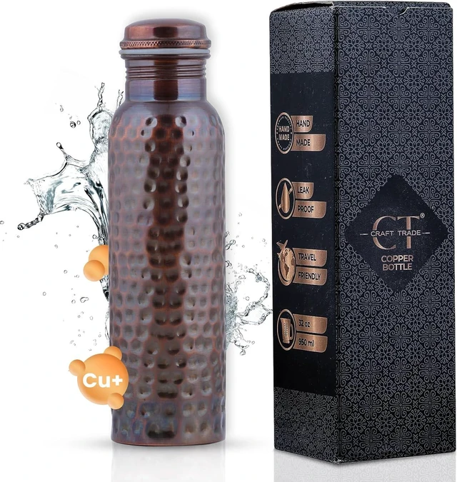 Alt view image 7 of 7 - Craft Trade Antique Copper Water Bottle for Drinking & Travel, 32 oz