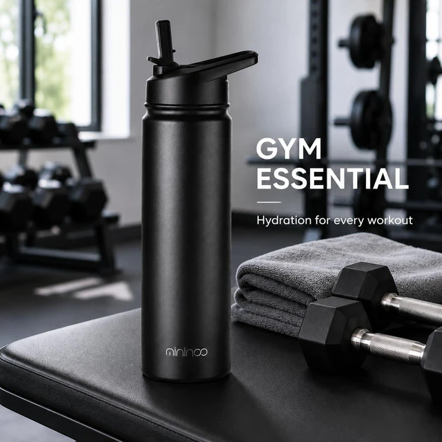 Alt view image 6 of 7 - mininoo Insulated Stainless Steel Water Bottle with Straw and Lid for Sports, 24 oz, Black
