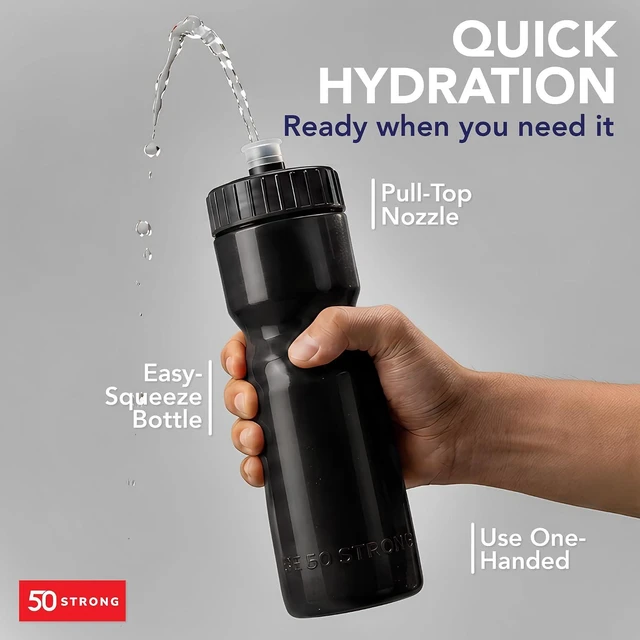 Alt view image 2 of 7 - 50 Strong | Bulk Water Bottles, 24-Pack, 22 oz, Sports Squeeze, Black