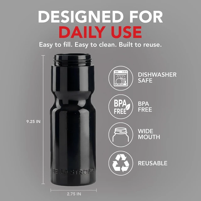 Alt view image 4 of 7 - 50 Strong | Bulk Water Bottles, 24-Pack, 22 oz, Sports Squeeze, Black