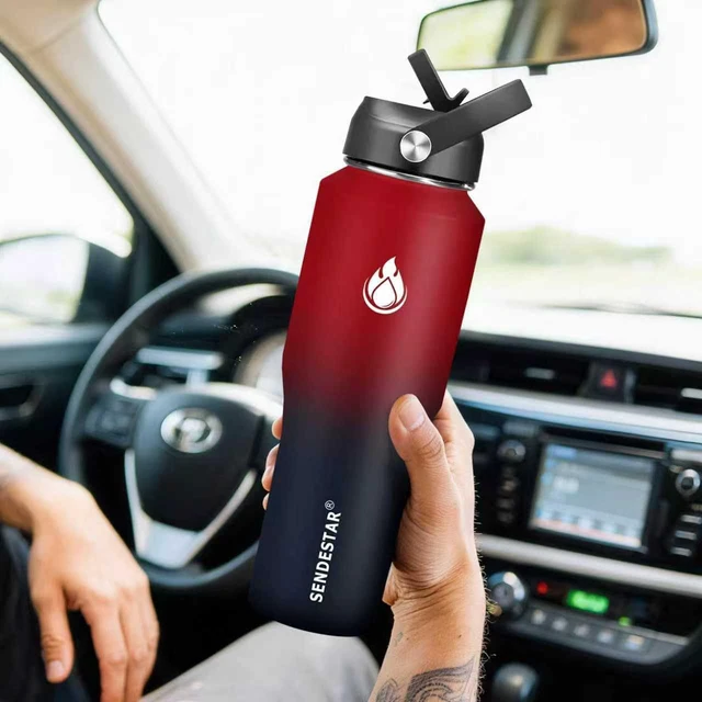 Alt view image 3 of 7 - SENDESTAR 32oz Water Bottle Wide Mouth Stainless Steel Vacuum Insulated Double Wall with 2 Straw Lids Fit in Any Car Cup Holder