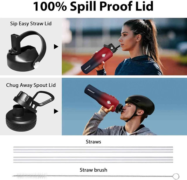 Alt view image 7 of 7 - SENDESTAR 32oz Water Bottle Wide Mouth Stainless Steel Vacuum Insulated Double Wall with 2 Straw Lids Fit in Any Car Cup Holder
