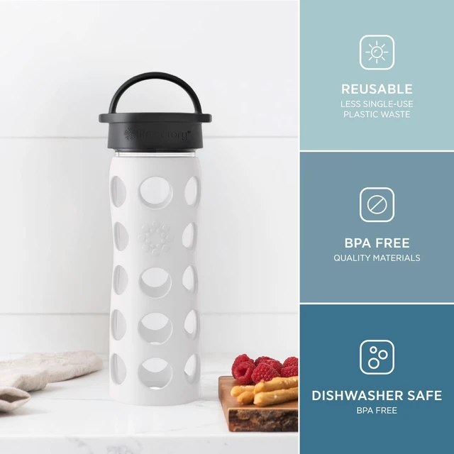 Alt view image 2 of 7 - Lifefactory 16oz Glass Water Bottle with Classic Chug Cap, Optic White