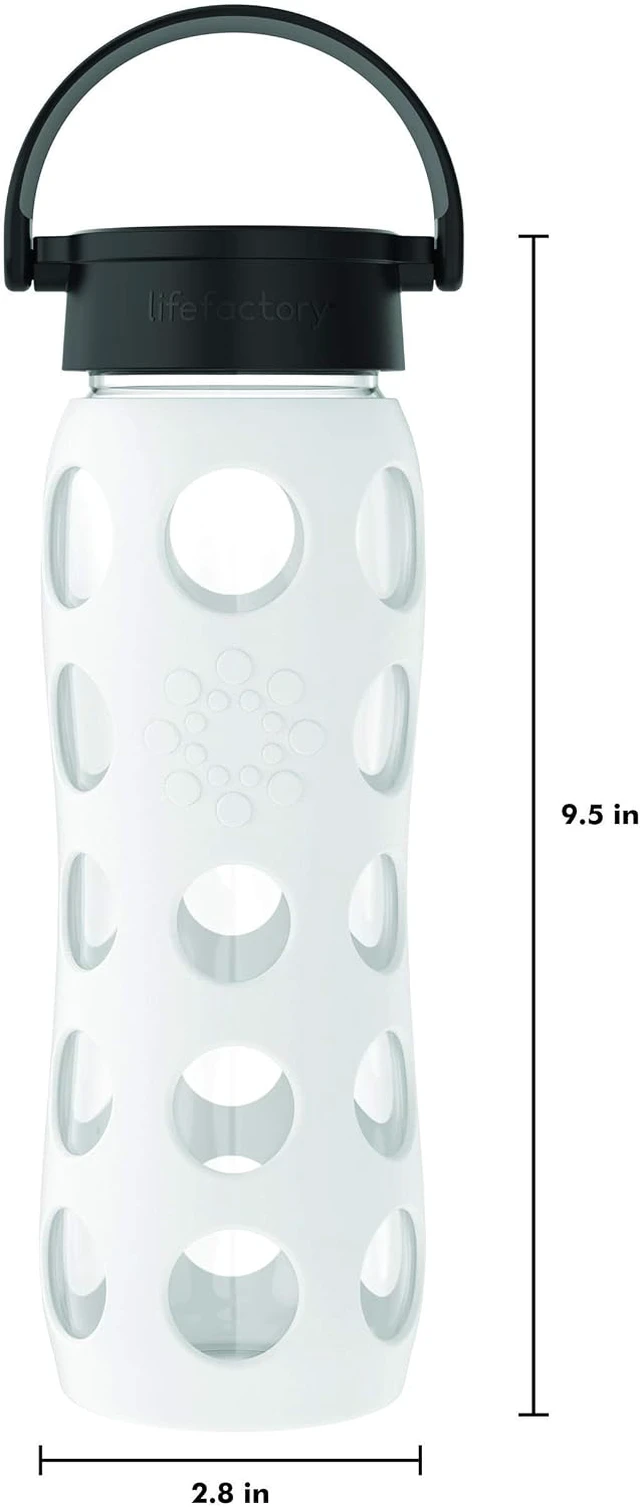 Alt view image 6 of 7 - Lifefactory 22oz Glass Water Bottle with Classic Chug Cap, Optic White