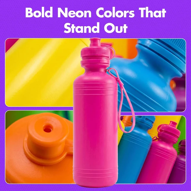 Alt view image 4 of 7 - Bulk Water Bottles for Kids 12 Pack 18 Oz Neon Plastic Water Bottles Bulk