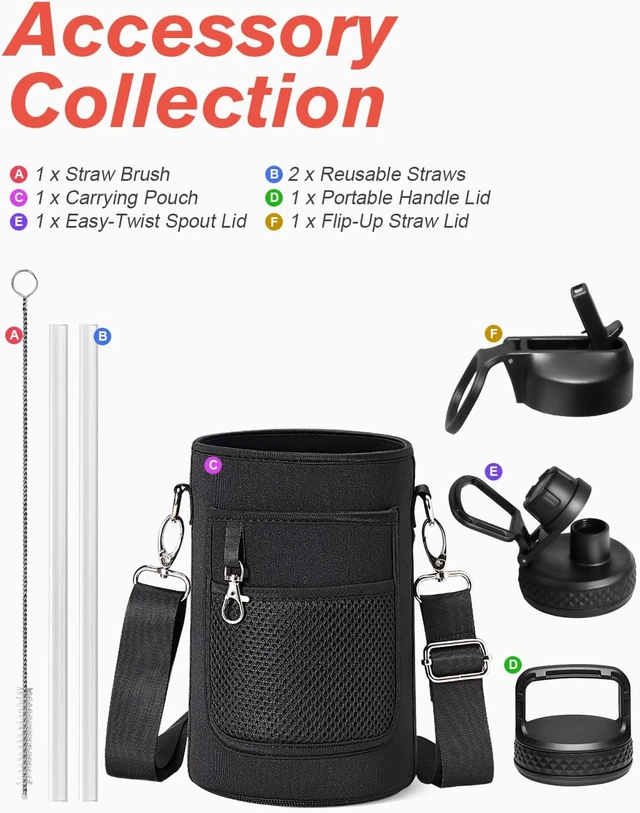 Alt view image 7 of 7 - Coolflask Half Gallon Water Bottle Insulated with Straw & 3 Leakproof Lids