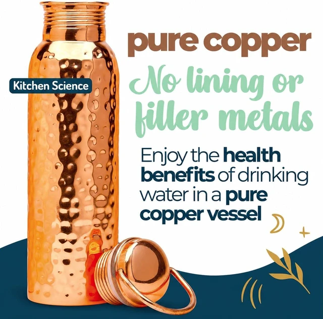 Alt view image 2 of 7 - Kitchen Science - Gift Set Pure Hammered Copper Water Bottle 34 oz With Handle, Canvas Sleeve & Sling