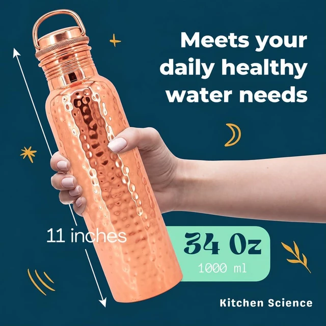 Alt view image 5 of 7 - Kitchen Science - Gift Set Pure Hammered Copper Water Bottle 34 oz With Handle, Canvas Sleeve & Sling