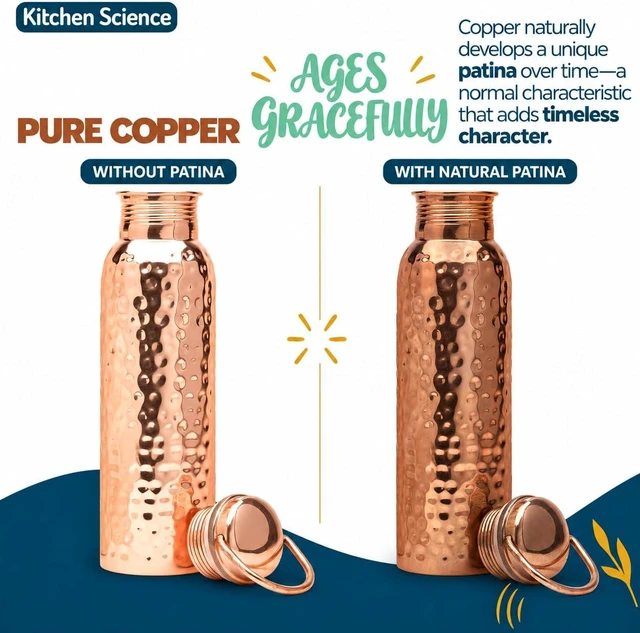 Alt view image 7 of 7 - Kitchen Science - Gift Set Pure Hammered Copper Water Bottle 34 oz With Handle, Canvas Sleeve & Sling