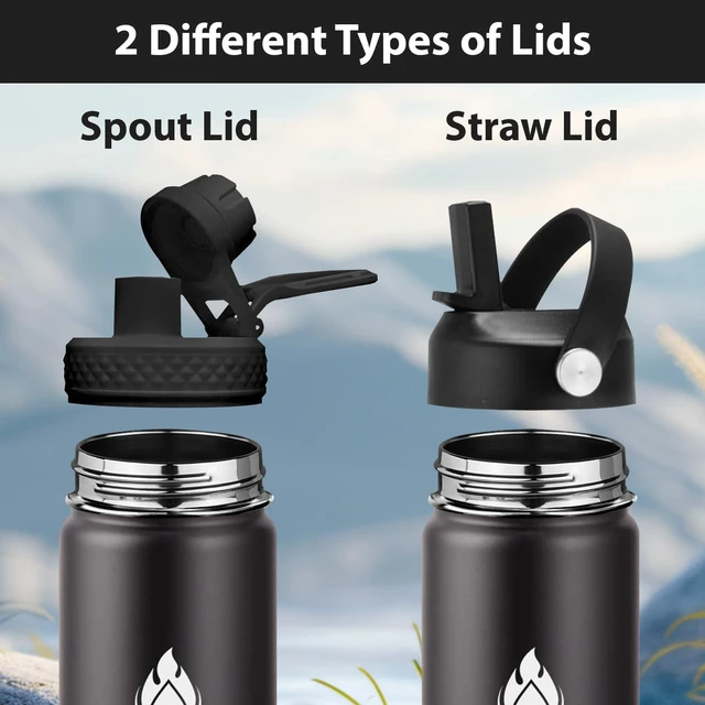Alt view image 3 of 6 - SENDESTAR Insulated Water Bottle 24 OZ, Wide Mouth 24 oz Water Bottle with Straw Lid, Spout Lid, Double Wall Vacuum Stainless Steel Leak Proof, Keeps Liquids Hot or Cold (Black)