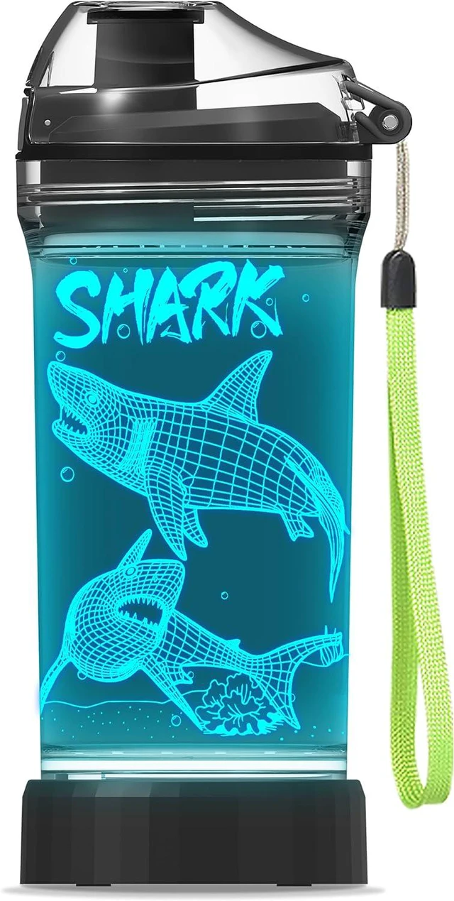 Main image of YuanDian Shark Gifts, Light Up Kids Water Bottle with 3D Ocean Animal Shark Design- 14 OZ Tritan BPA Free - Cool Drinking Cups Gift for School Kids Baby Boy Girl Child Christmas Holiday