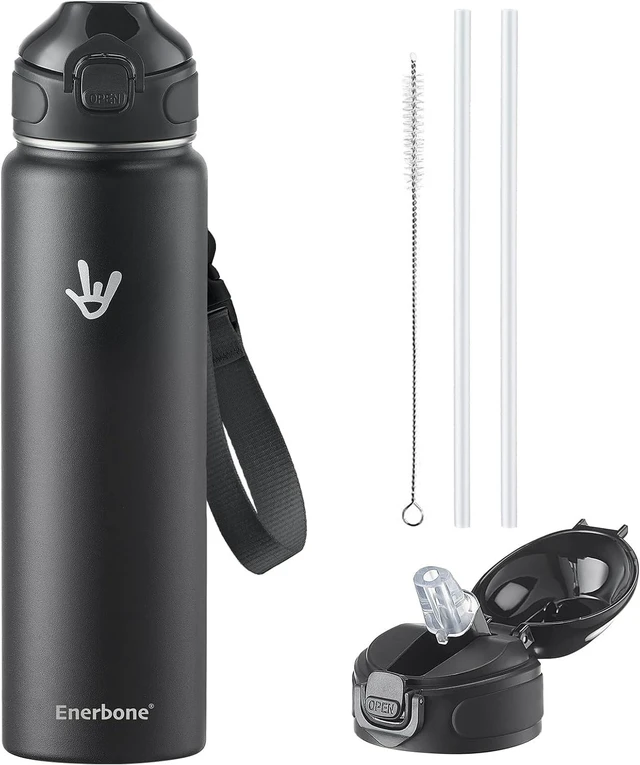 Main image of Enerbone 32 oz Insulated Water Bottle, Stainless Steel Bottle with Carrying Strap, Double-Wall Vacuum Insulation Design, Leakproof Sports Bottle with Straw, Keep Drinks Cold or Hot for Hours