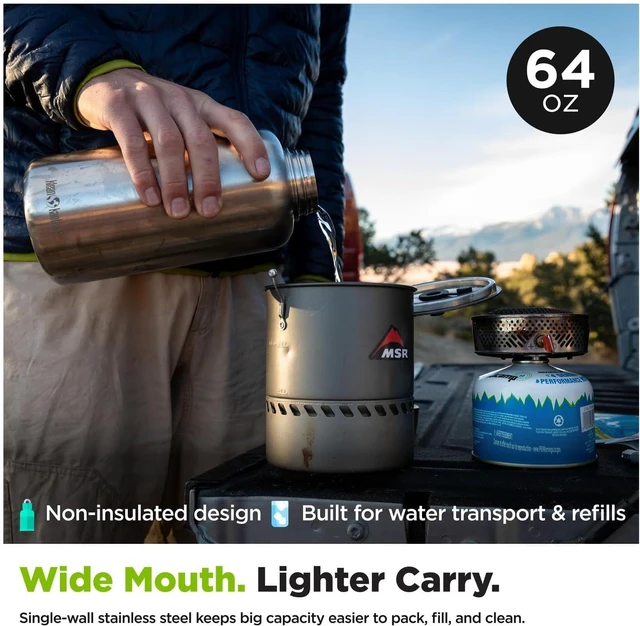 Alt view image 5 of 7 - Klean Kanteen Wide Water Bottle with Loop Cap - Stainless Steel Water Bottle for Daily Hydration & Outdoor Use - Non-Insulated - BPA Free, Dishwasher Safe - Brushed Stainless, 64 oz