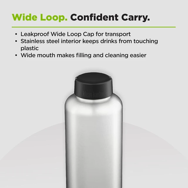 Alt view image 6 of 7 - Klean Kanteen Wide Water Bottle with Loop Cap - Stainless Steel Water Bottle for Daily Hydration & Outdoor Use - Non-Insulated - BPA Free, Dishwasher Safe - Brushed Stainless, 64 oz
