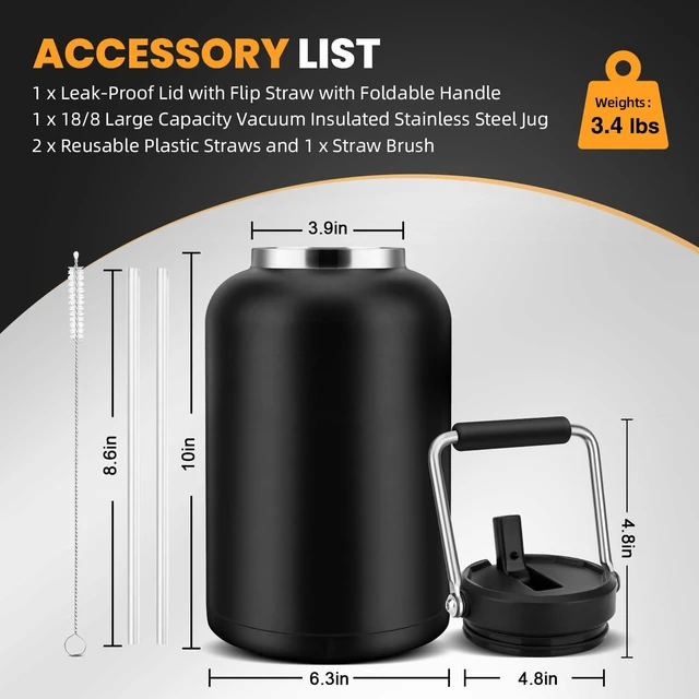 Alt view image 5 of 7 - 1 Gallon Water Jug, 128oz Stainless Steel Large Insulated Bottle