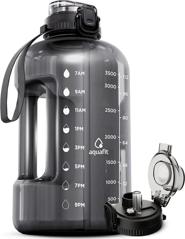 Main image of AQUAFIT 1 Gallon Water Bottle with Time Marker, 2in1 Lid