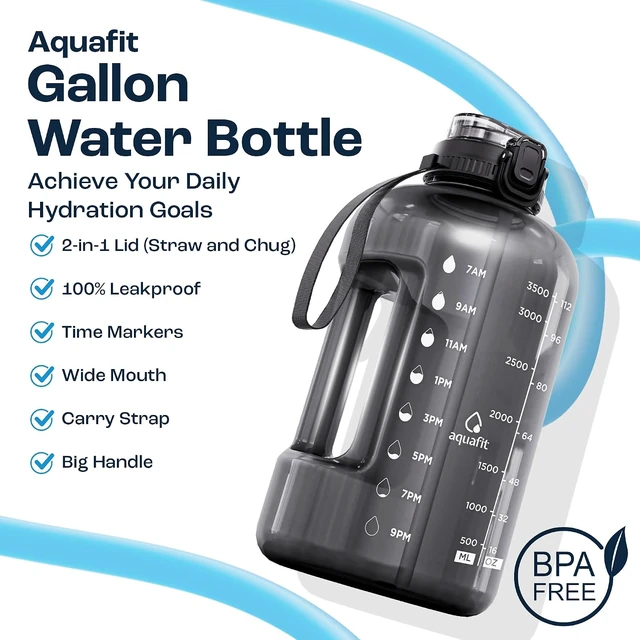 Alt view image 2 of 7 - AQUAFIT 1 Gallon Water Bottle with Time Marker, 2in1 Lid