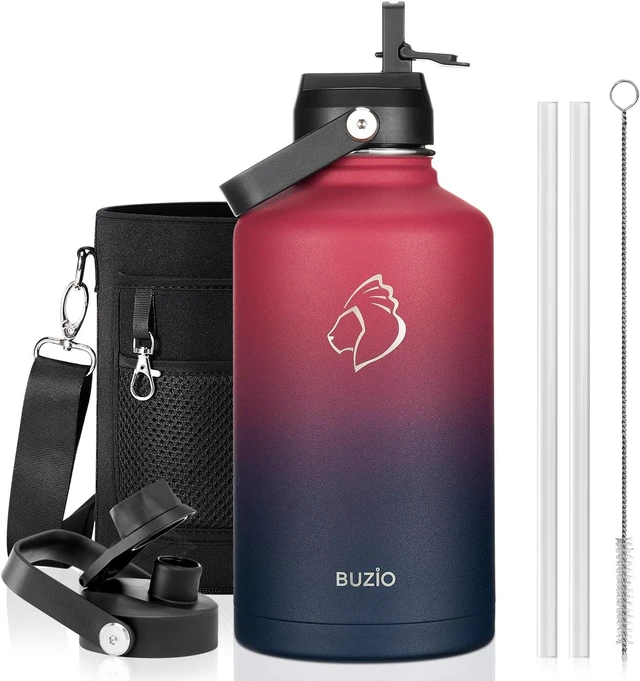 Main image of BUZIO 64 oz Insulated Stainless Steel Water Bottle with Dust-proof Lids