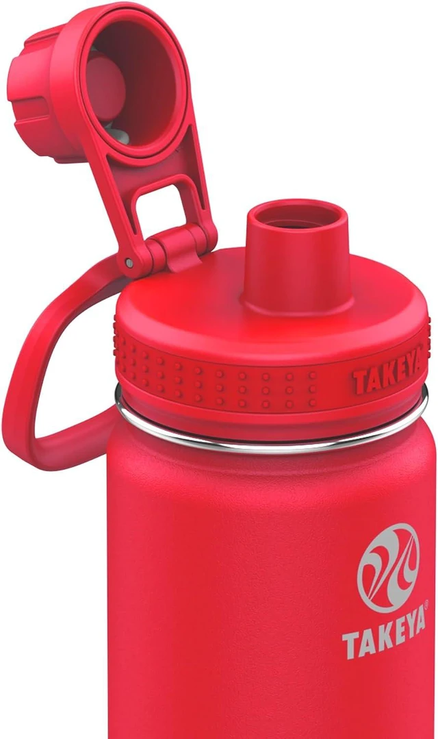 Alt view image 2 of 5 - Takeya Actives Water Bottle with Spout Lid - Bottle with Double Stainless Steel Insulation - Dishwasher Safe & BPA-Free - Bottle with Spout Lid & Removable Bumper - 24 oz, Watermelon