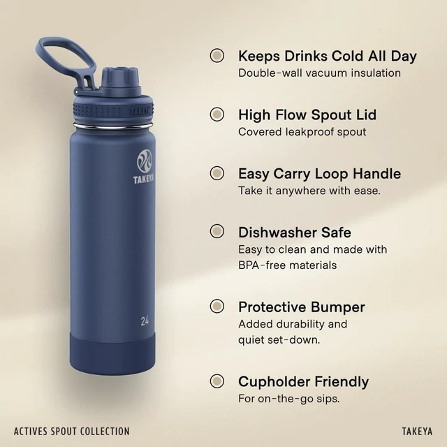 Alt view image 3 of 5 - Takeya Actives Water Bottle with Spout Lid - Bottle with Double Stainless Steel Insulation - Dishwasher Safe & BPA-Free - Bottle with Spout Lid & Removable Bumper - 24 oz, Watermelon