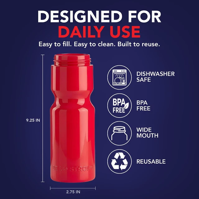 Alt view image 4 of 7 - 50 Strong Sports Water Bottles Reusable 22 oz BPA-Free Plastic Bottles with Pull Top Cap Made in USA Top Rack Dishwasher Safe Fits Most Bike Cages Brand
