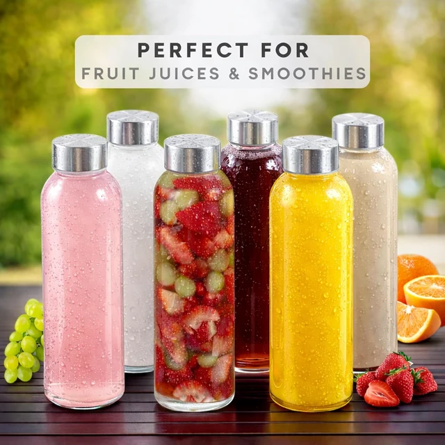 Alt view image 4 of 7 - Brieftons Glass Water Bottles with Lids, 18 oz Set of 6: BPA-Free Soda Lime, Leakproof Stainless Steel Caps, Reusable Juice, Kefir & Kombucha Bottles for Juicing, Fermentation & Everyday Drinking
