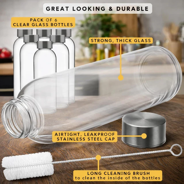 Alt view image 5 of 7 - Brieftons Glass Water Bottles with Lids, 18 oz Set of 6: BPA-Free Soda Lime, Leakproof Stainless Steel Caps, Reusable Juice, Kefir & Kombucha Bottles for Juicing, Fermentation & Everyday Drinking