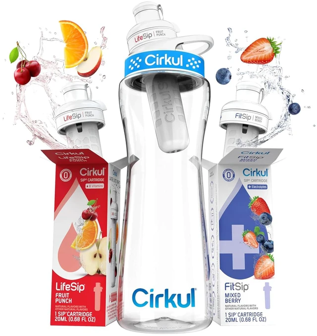 Main image of Cirkul 22oz Clear Plastic Water Bottle with Two No Sugar, 0 Cal Cartridges