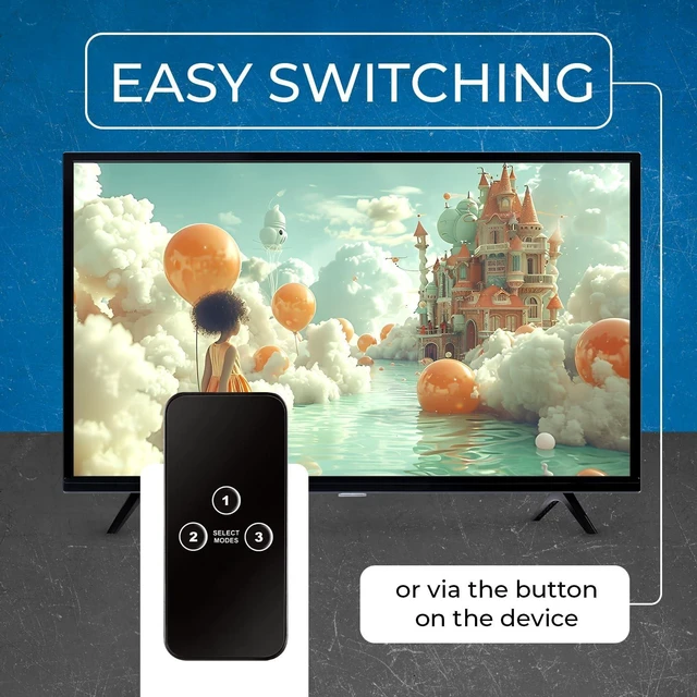 Alt view image 4 of 7 - OREI 8K 3-Port HDMI 2.1 Switch, 3-in 1-Out, 8K@60Hz, CEC, HDR, IR Remote