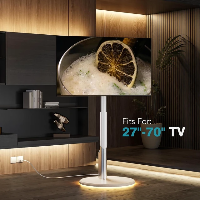 Alt view image 7 of 7 - Floor Mobile TV Stand with Power Outlet, Rolling TV Cart for 27-70 Inch OLED LED Monitors, 6 Levels of Height Adjustment, Ambient Lighting on the Bottom Wheels Holds up to 88lbs, 400x400mm