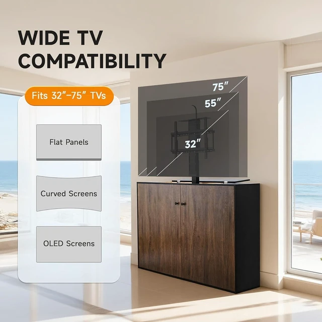 Alt view image 2 of 7 - CO-Z Motorized TV Lift for 32" to 70" TVs up to 600x400 VESA, Height Adjustable TV Stand and Wall Mount with Remote Control and Memory Setting, Automatic Lift for Home Office