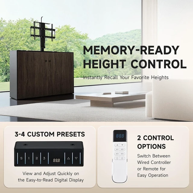 Alt view image 5 of 7 - CO-Z Motorized TV Lift for 32" to 70" TVs up to 600x400 VESA, Height Adjustable TV Stand and Wall Mount with Remote Control and Memory Setting, Automatic Lift for Home Office