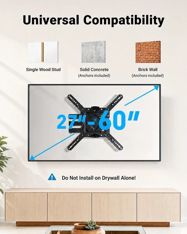 Alt view image 2 of 7 - PERLESMITH Full Motion TV Wall Mount Corner for 27-60 Inch TVs