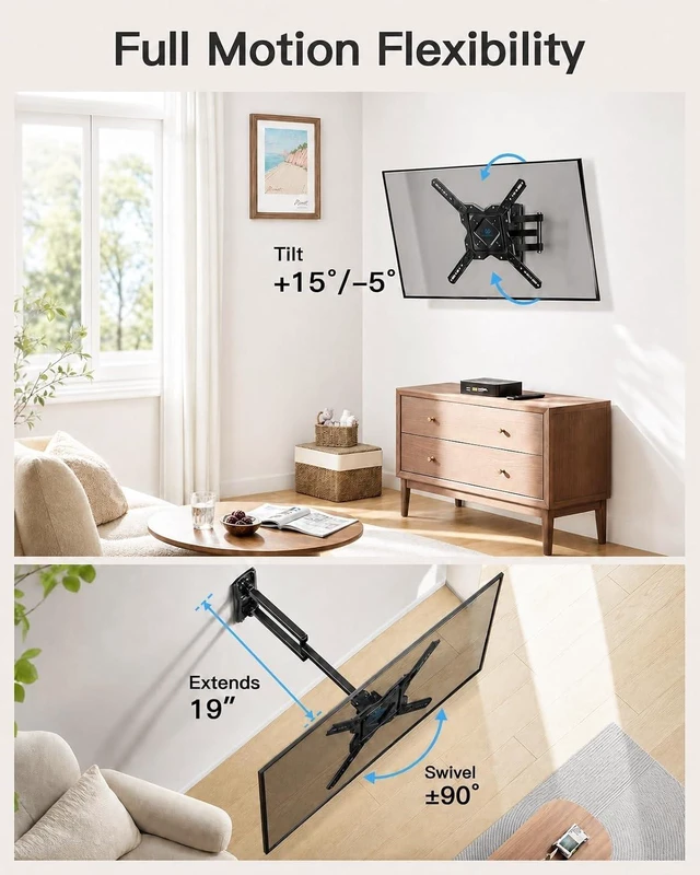 Alt view image 5 of 7 - PERLESMITH Full Motion TV Wall Mount Corner for 27-60 Inch TVs