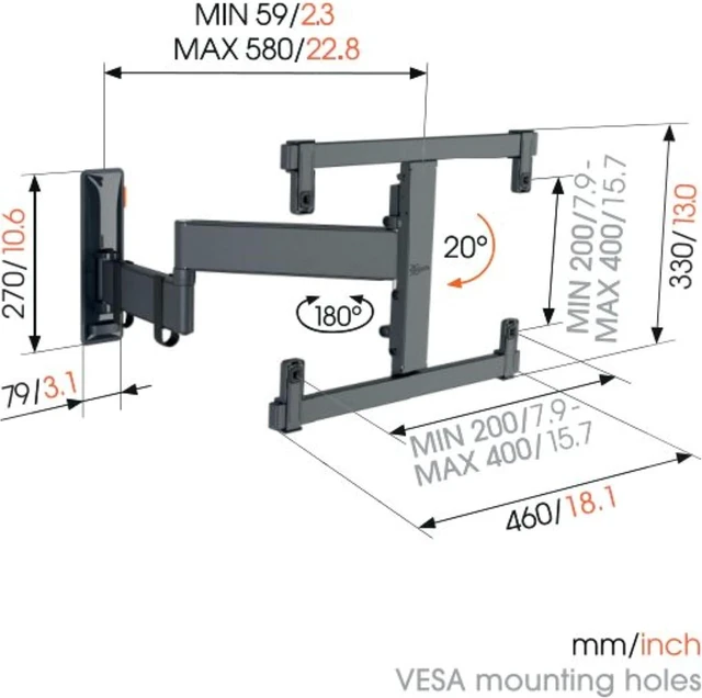 Alt view image 5 of 7 - Vogel's TVM 3465 Full-Motion OLED TV wall Bracket for 32-65 inch TVs, Max. 55 lbs (25 kg), Swivels up to 180º, Full-Motion OLED TV wall Mount, Max. VESA 400x400, Universal Compatibility