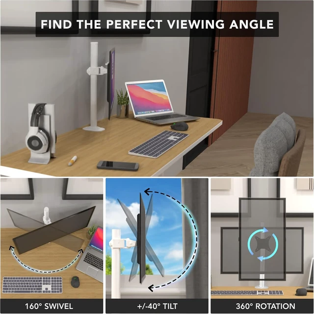 Alt view image 3 of 7 - Mount-It! White Single Monitor Stand, Fits up to 32"