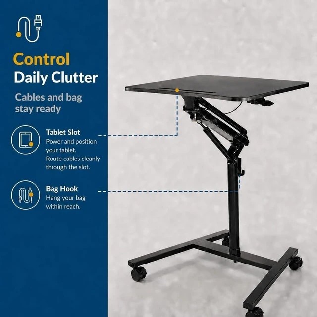 Alt view image 4 of 7 - Mount-It! Mobile Standing Desk with Wheels, Gas Spring, 27x20 in, 33 lb Cap